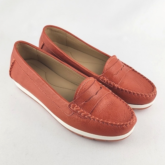 GEOX Women's Orange White Leather Flat Casual Loafer Shoe Almond Toe Size 37.5 - Picture 3 of 16